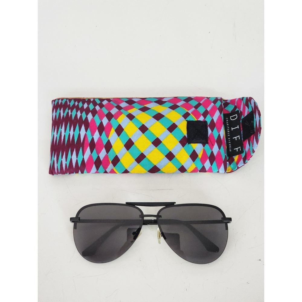 DIFF Tahoe BK-GR181 Black Metal Aviator Sunglasses‎ Black Lens Mens Eyewear